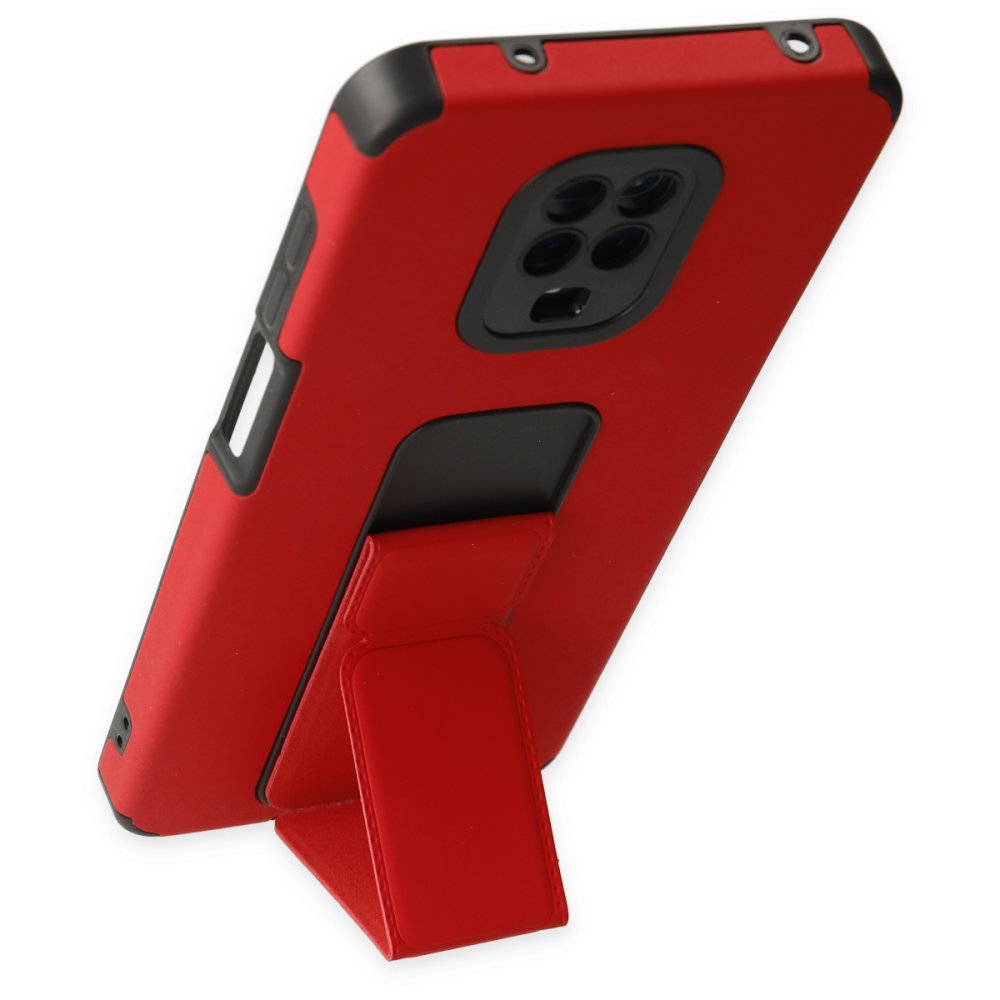 Newface Xiaomi Redmi Note 9S Kılıf Mega Standlı Silikon - Kırmızı