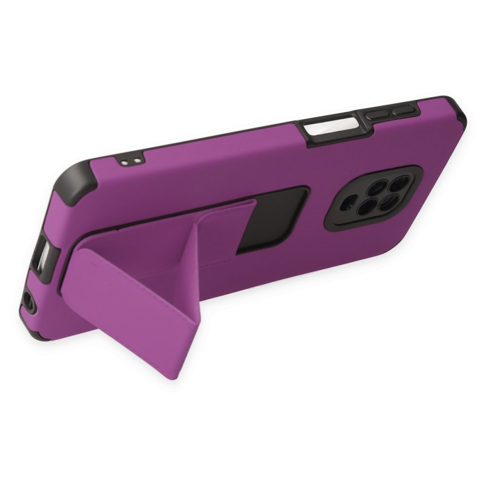 Newface Xiaomi Redmi Note 9S Kılıf Mega Standlı Silikon - Mor