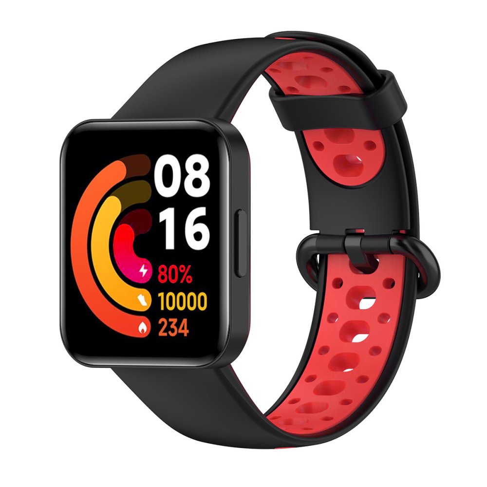 Newface Xiaomi Redmi Watch 2 Lite Spor Delikli Kordon - Siyah-Kırmızı