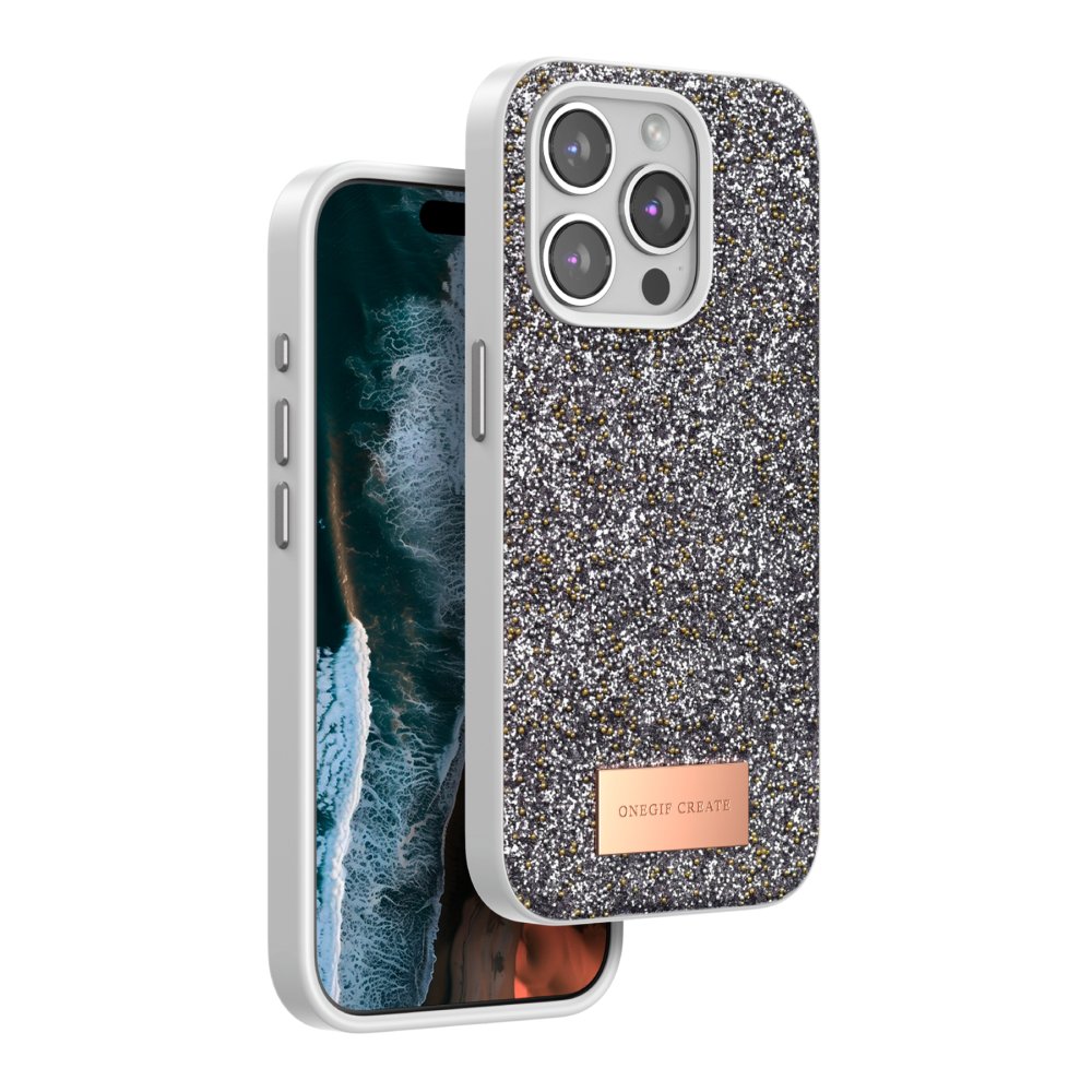 Onegif iPhone 14 Pro Bright Simli Kapak - Gümüş