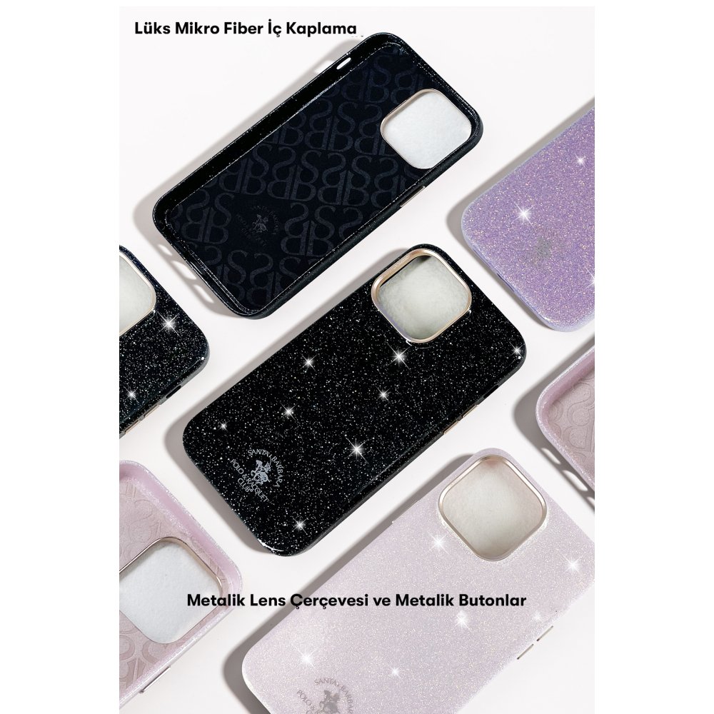 Santa Barbara Polo Racquet Club iPhone 14 Pro Max Aurora Simli Kapak - Siyah