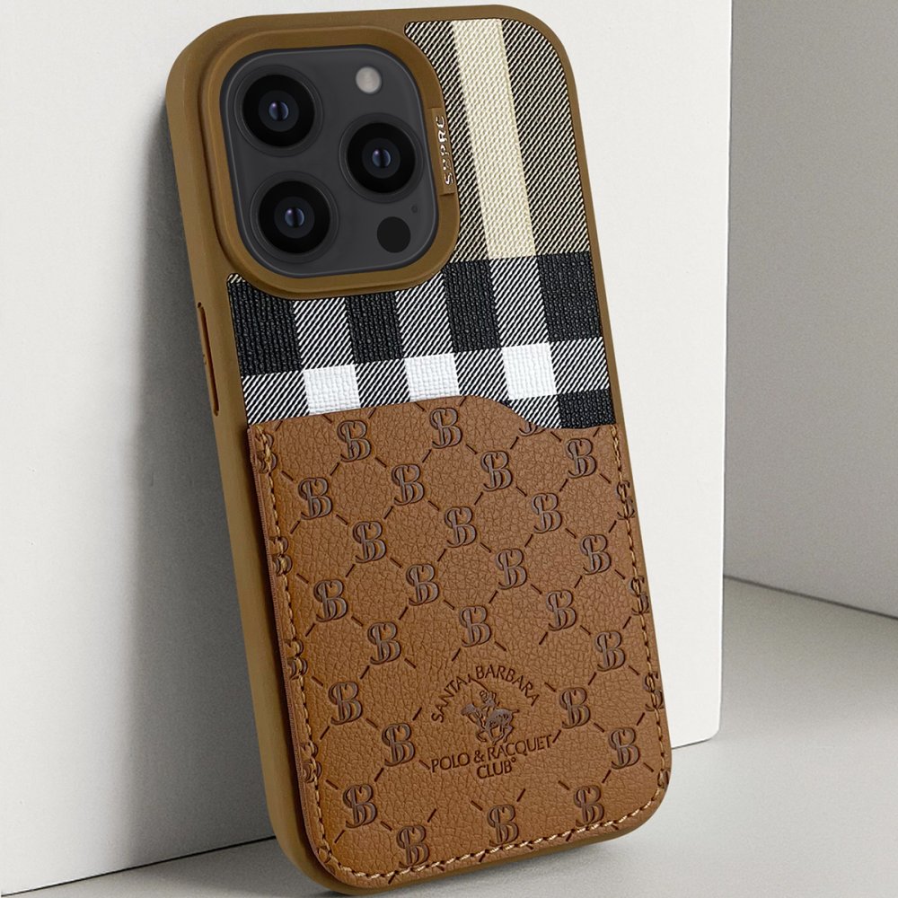 Santa Barbara Polo Racquet Club iPhone 14 Pro Plaid Kartvizitli Kapak - Kırmızı