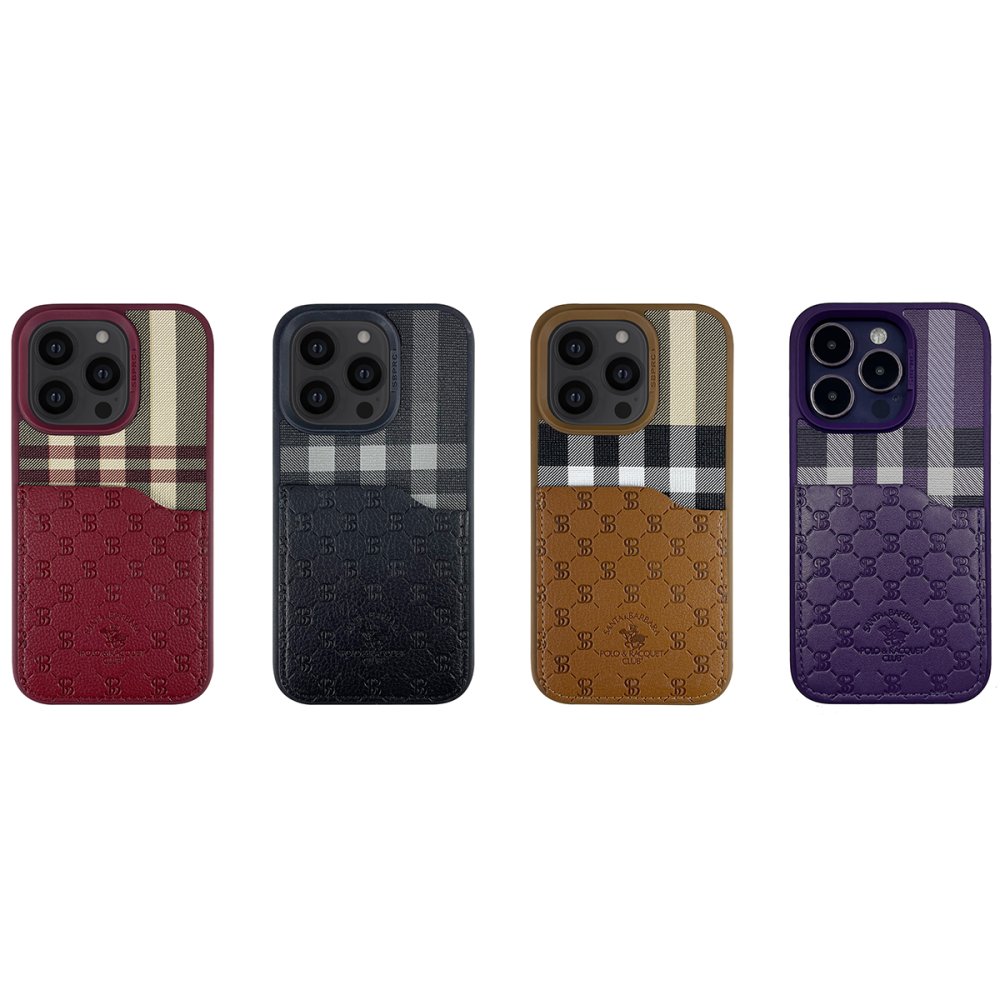 Santa Barbara Polo Racquet Club iPhone 14 Pro Plaid Kartvizitli Kapak - Kırmızı