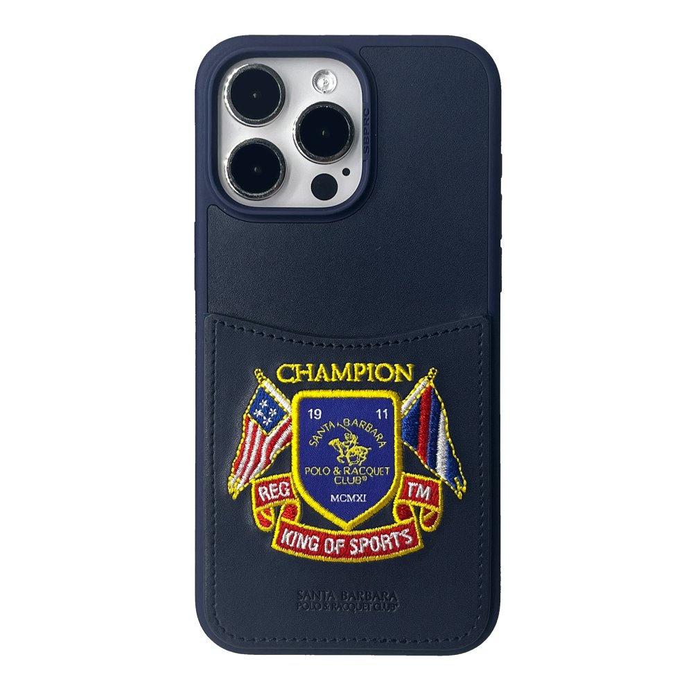 Santa Barbara Polo Racquet Club iPhone 15 Pro Abner İçi Süet Nakış Desenli Kartvizitli Kılıf - Lacivert