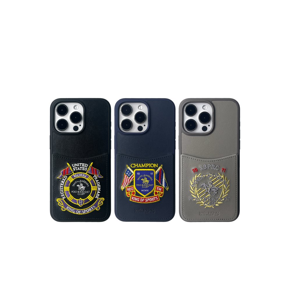 Santa Barbara Polo Racquet Club iPhone 15 Pro Abner İçi Süet Nakış Desenli Kartvizitli Kılıf - Titan Gri