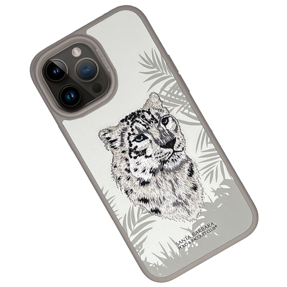 Santa Barbara Polo Racquet Club iPhone 15 Pro Max Savanna Kapak - Snow Leopard Beyaz