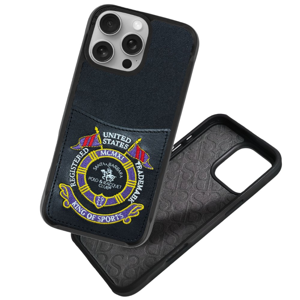 Santa Barbara Polo Racquet Club iPhone 16 Abner İçi Süet Nakış Desenli Kartvizitli Kılıf - Titan Gri