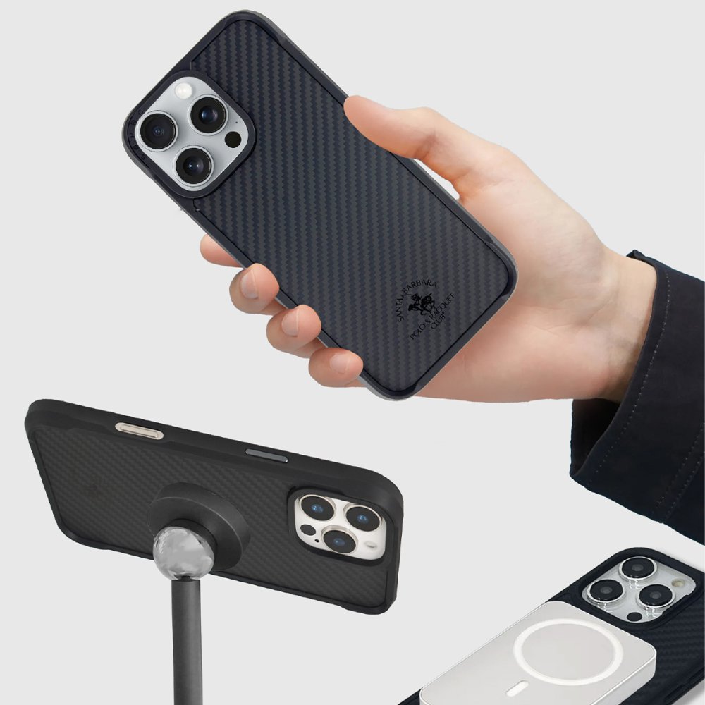 Santa Barbara Polo Racquet Club iPhone 16 Plus Elvis Karbon Magsafe Kapak - Siyah