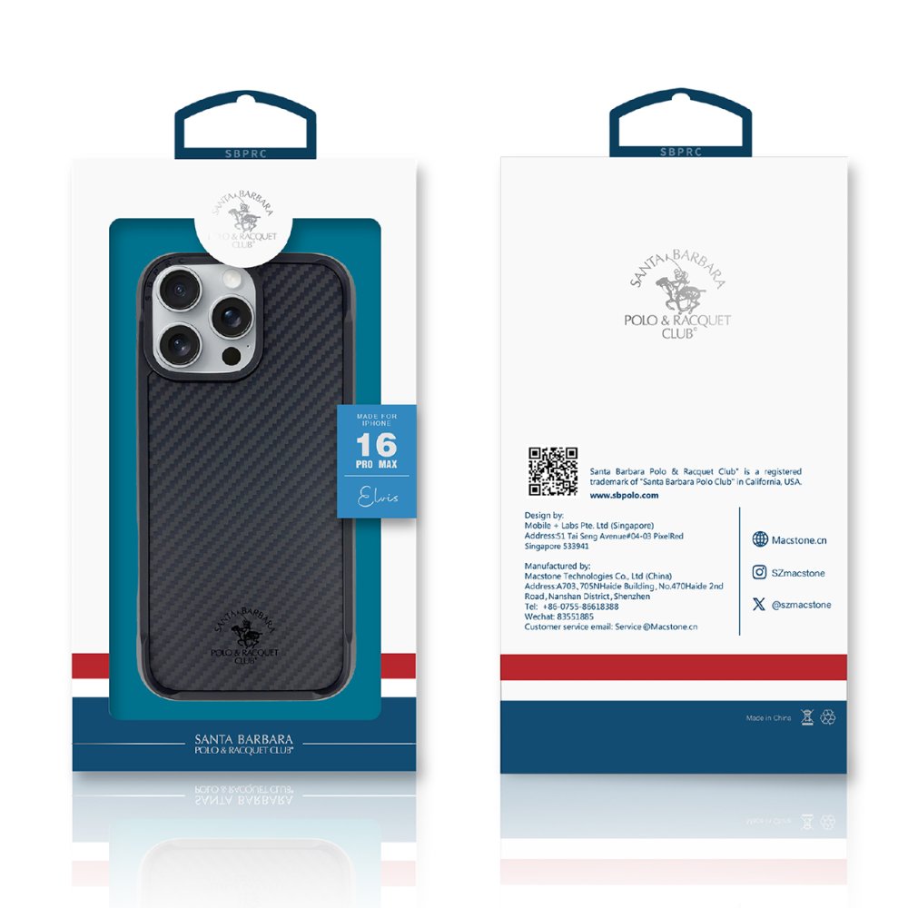 Santa Barbara Polo Racquet Club iPhone 16 Plus Elvis Karbon Magsafe Kapak - Siyah