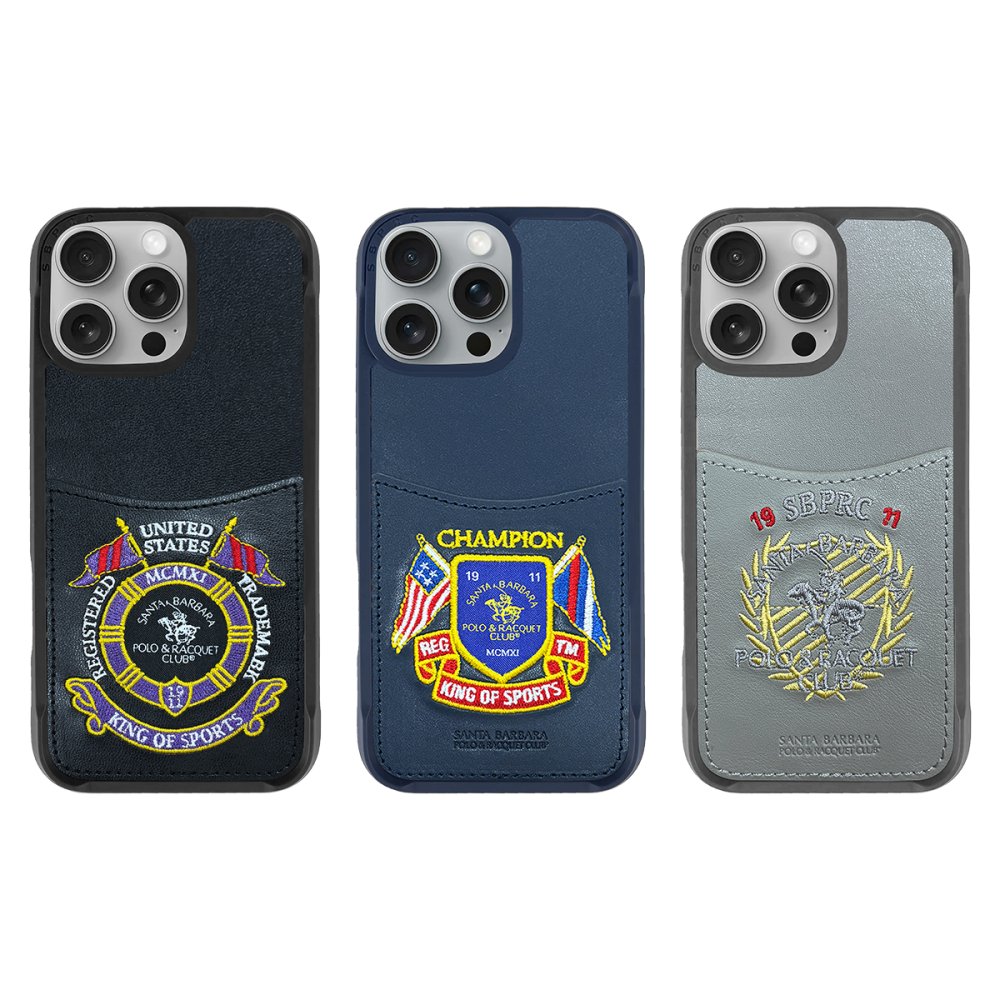 Santa Barbara Polo Racquet Club iPhone 16 Pro Abner İçi Süet Nakış Desenli Kartvizitli Kılıf - Siyah