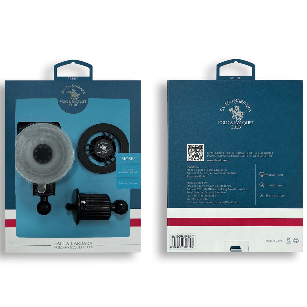 Santa Barbara Polo Racquet Club Moses 2in1 Izgara Klipsli ve Vantuzlu Manyetik Magsafe Araç Tutucu - Siyah