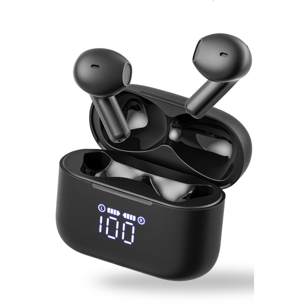 Tozo T21 Tonal Fits Dijital Şarj Göstergeli IPX8 Su Geçirmez 14.2mm Dinamik Sürücü Kablosuz TWS Airpods Kulaklık - Siyah
