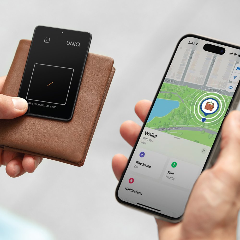 Uniq Atlas NFC Find My Destekli Dijital Göstergeli Kablosuz Şarjlı Dijital Kart - Siyah