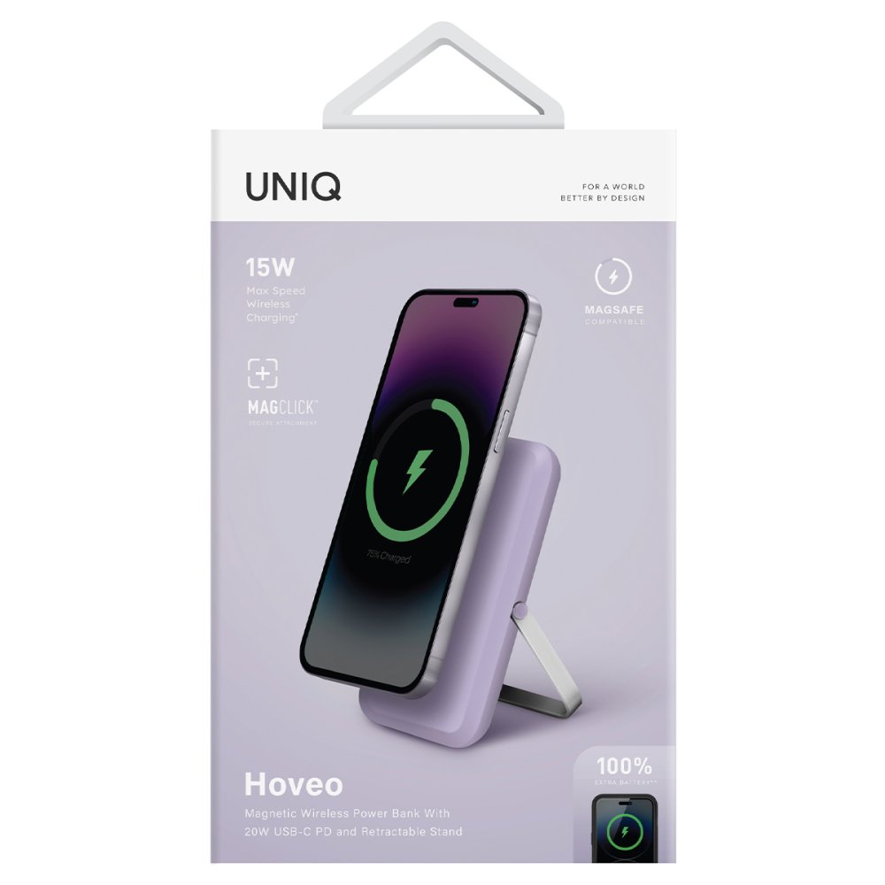Uniq Hoveo 5.000mAh Manyetik PD Kablosuz Type-C Standlı Powerbank - Lila