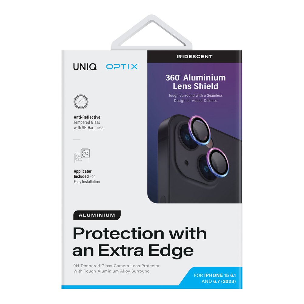 Uniq iPhone 15 Optix Alüminyum Kamera Lens Koruyucu - Gökkuşağı