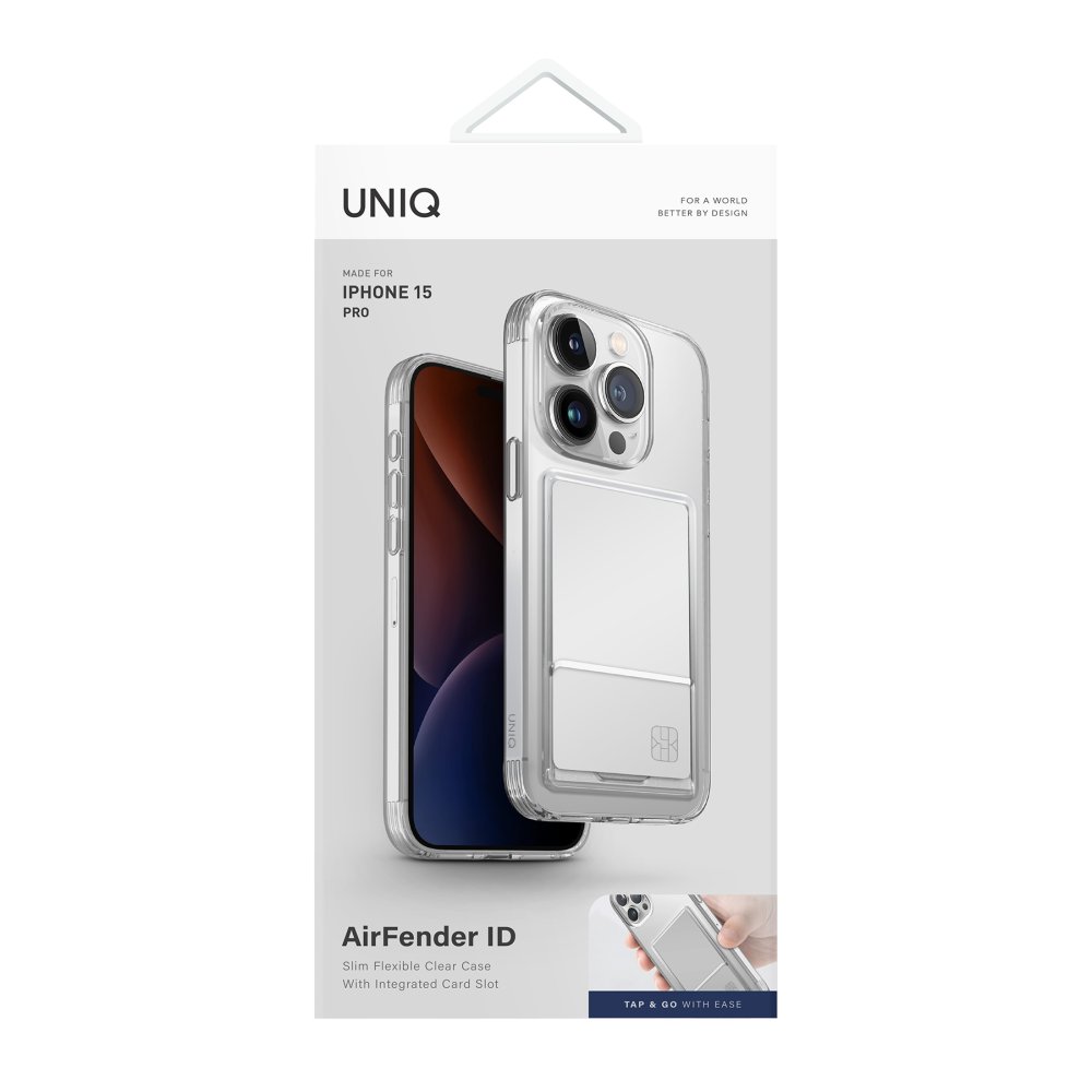 Uniq iPhone 15 Pro Air Fender Kartvizitli Kapak - Şeffaf