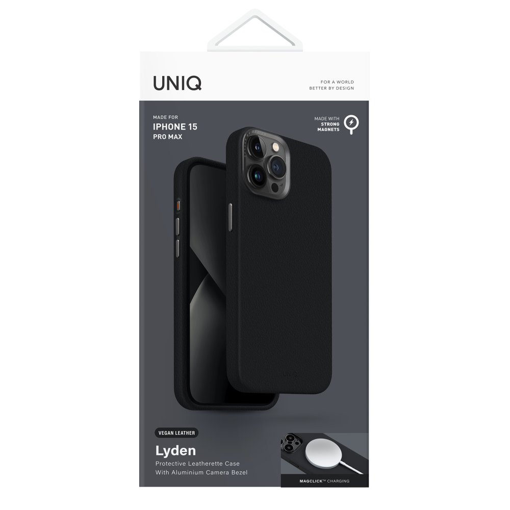 Uniq iPhone 15 Pro Max Lyden Magsafe Deri Kapak - Siyah