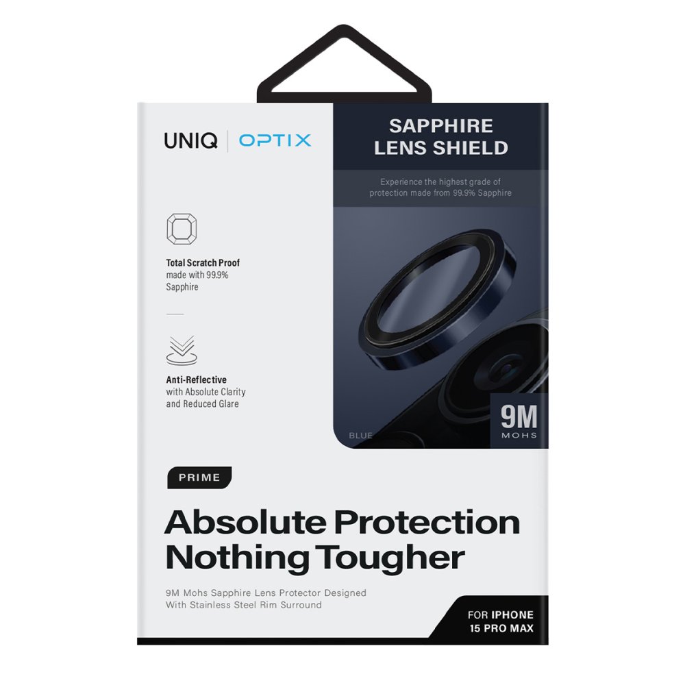 Uniq iPhone 15 Pro Max Optix Çelik Çerçeveli Sapphire Kamera Lens Koruyucu - Lacivert