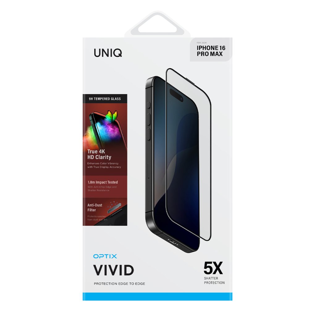 Uniq iPhone 16 Optix Vivid Cam Ekran Koruyucu - Siyah