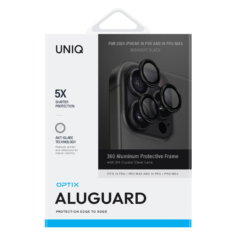 Uniq iPhone 16 Pro Optix Alüminyum Kamera Lens Koruyucu - Siyah