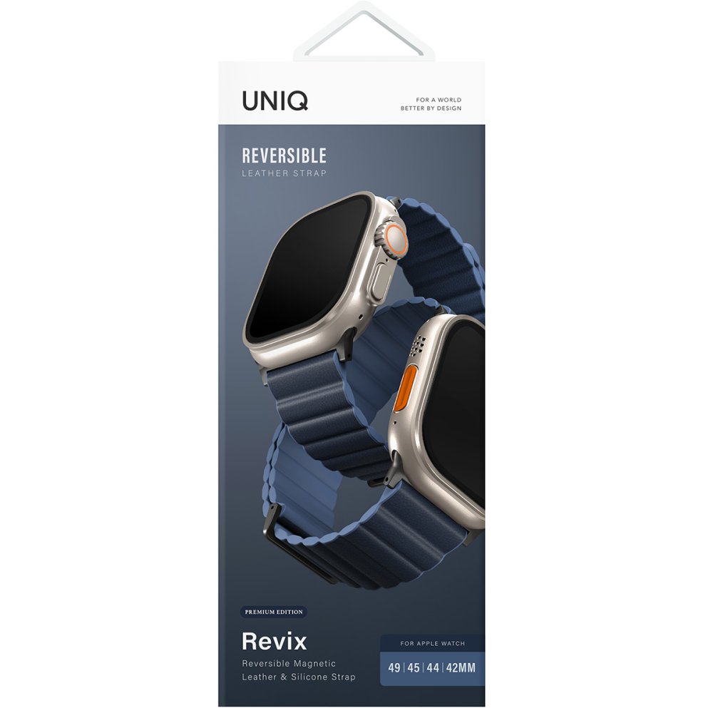 Uniq Watch 42mm Revix Premium Reversible Manyetik Kordon - Koyu Mavi-Mavi