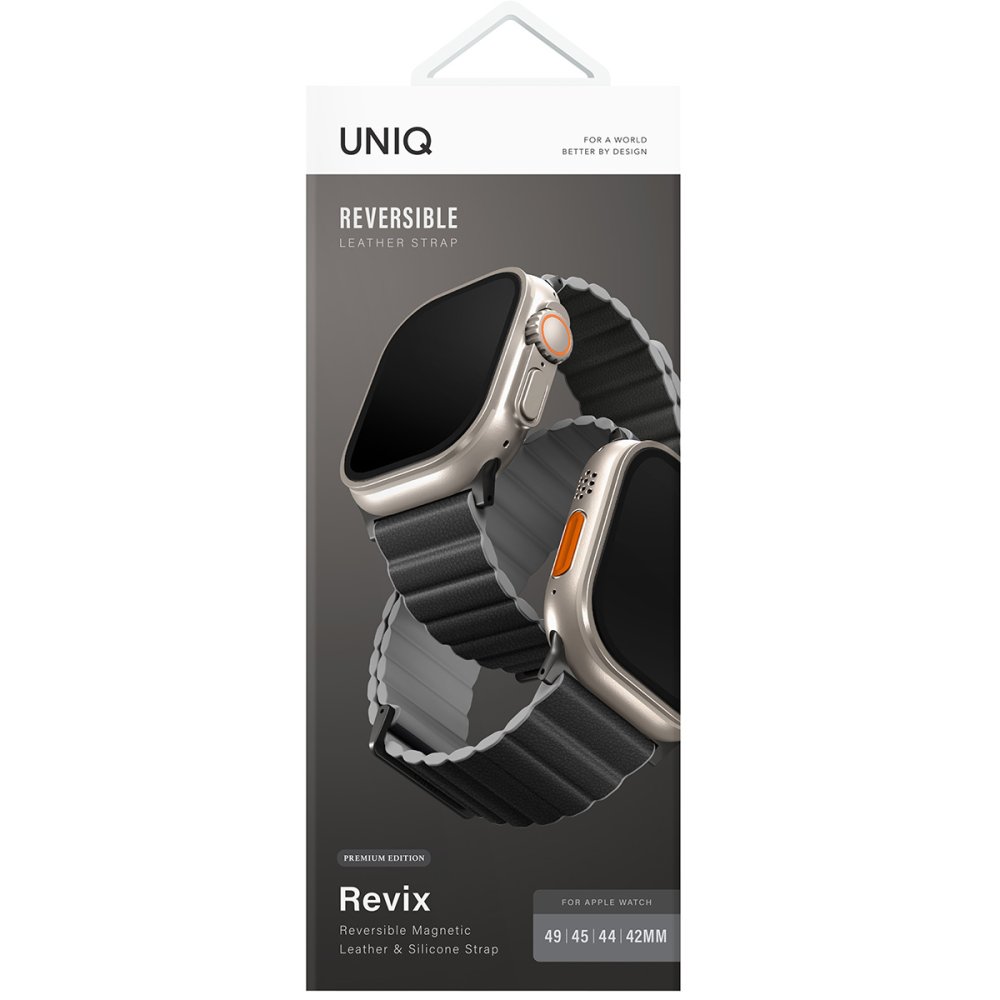 Uniq Watch 44mm Revix Premium Reversible Manyetik Kordon - Siyah-Gri