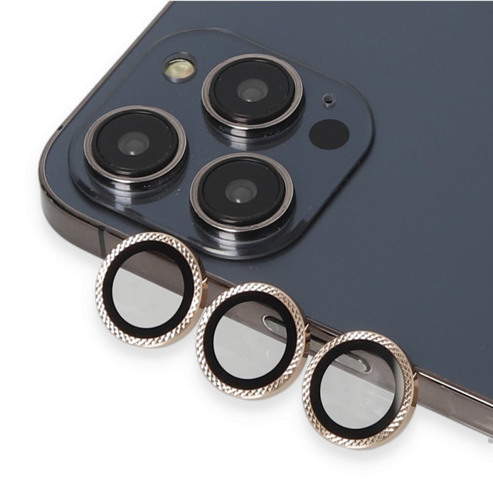 URR iPhone 14 Pro Rhomb Snakeskin AR Kamera Lens Koruyucu - Gold