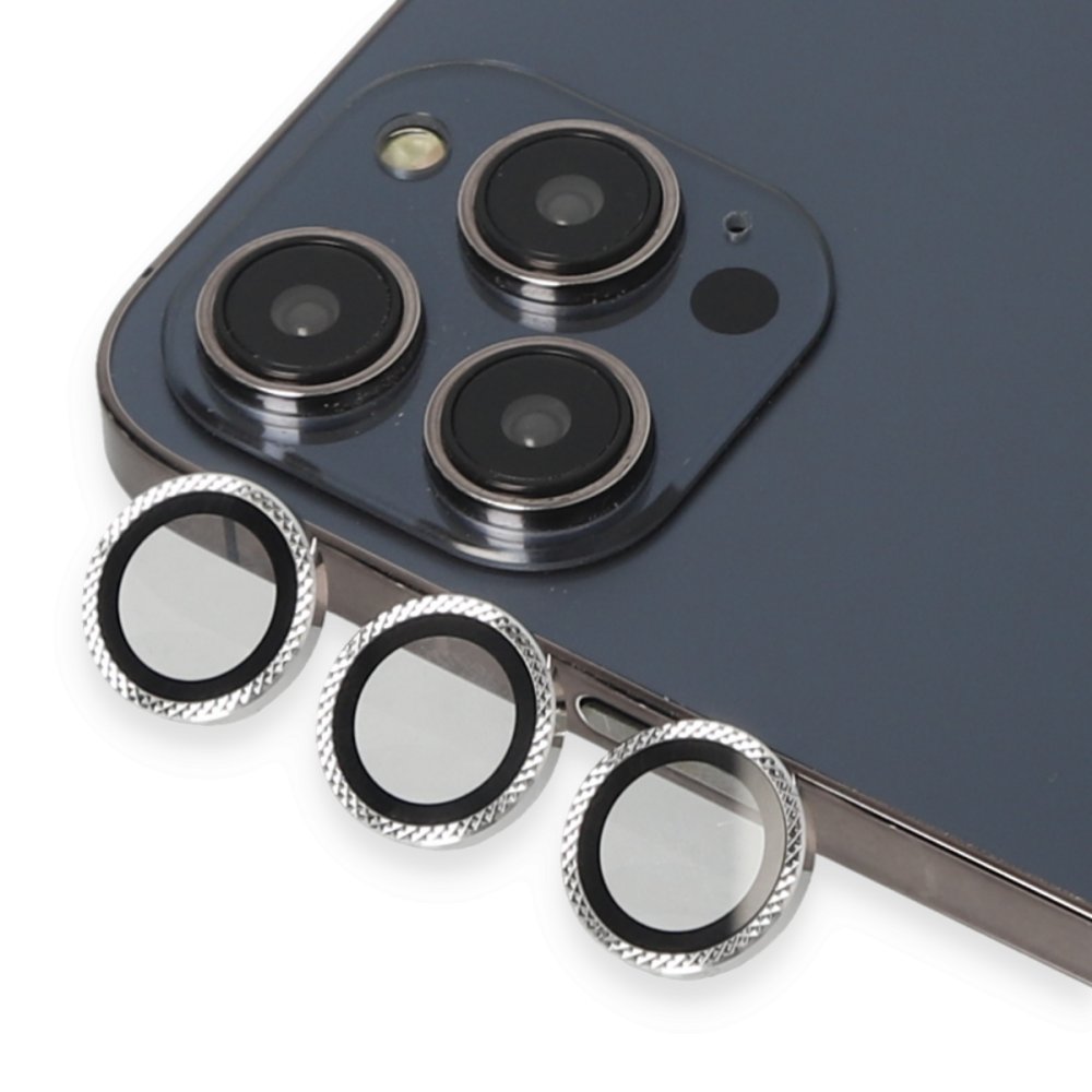 URR iPhone 14 Pro Rhomb Snakeskin AR Kamera Lens Koruyucu - Gümüş