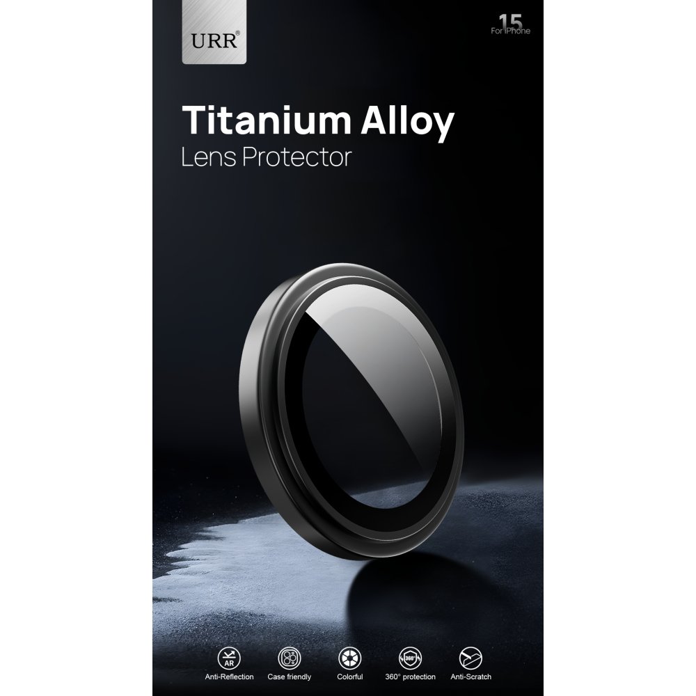 URR iPhone 14 Pro Titanium Alloy Kamera Lens Koruyucu - Siyah