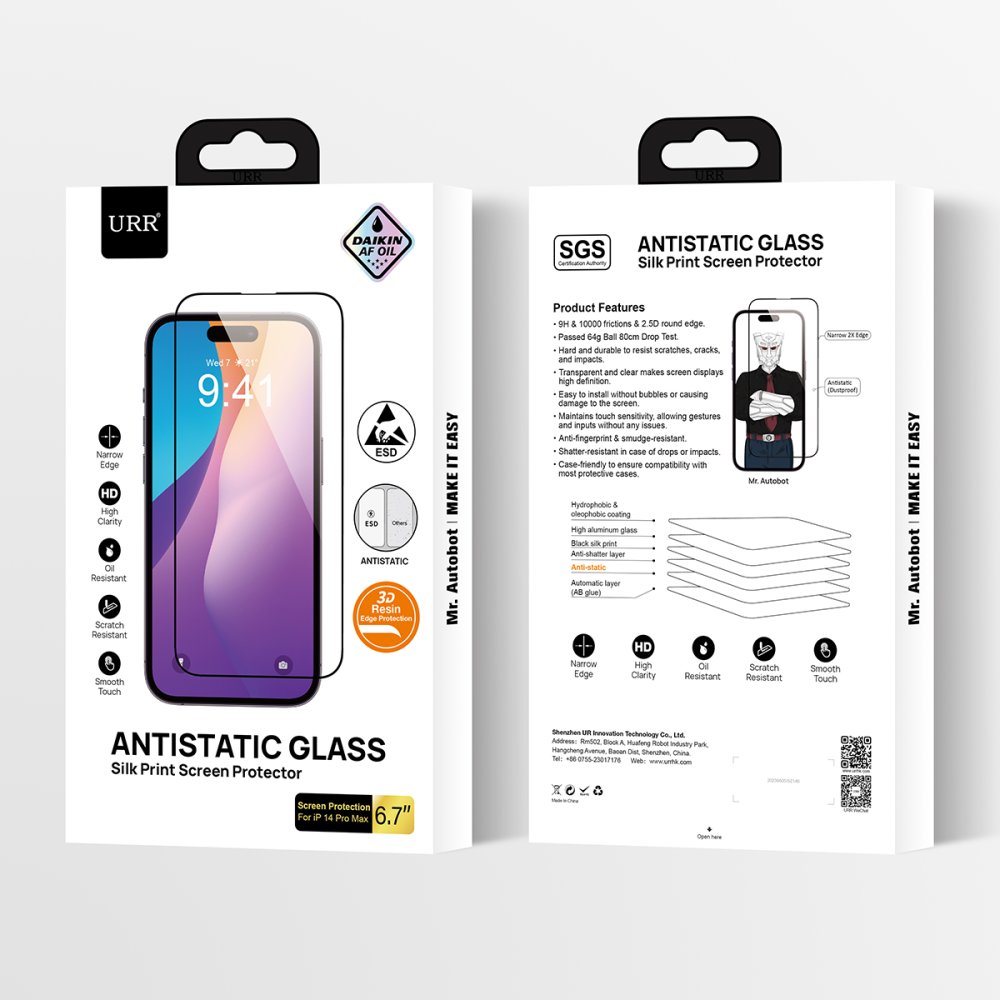 URR iPhone 15 Pro 2.5D Antistatik Silkscreen Cam Ekran Koruyucu - Siyah