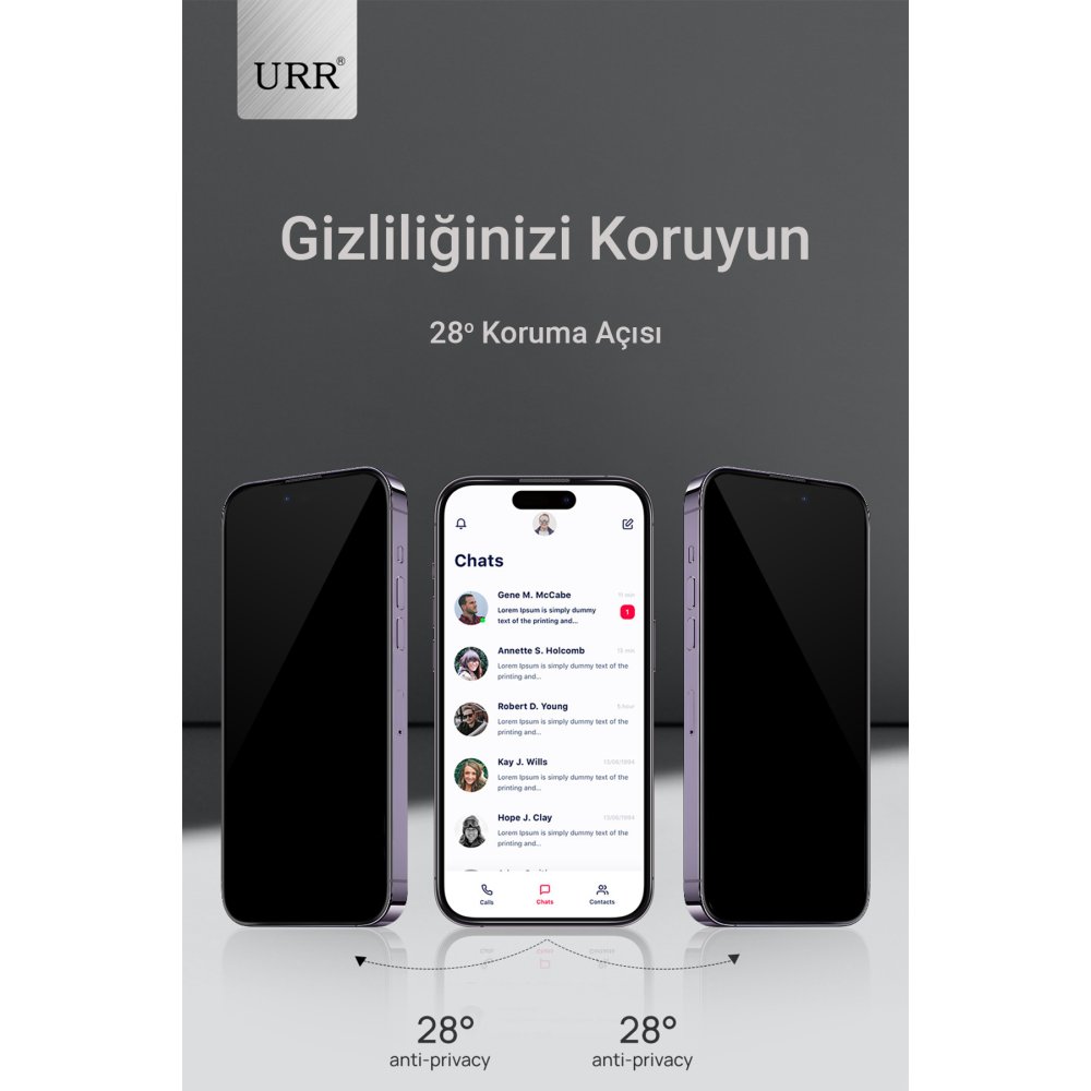 URR iPhone 15 Pro 3D Privacy Resin Edge Cam Ekran Koruyucu - Siyah