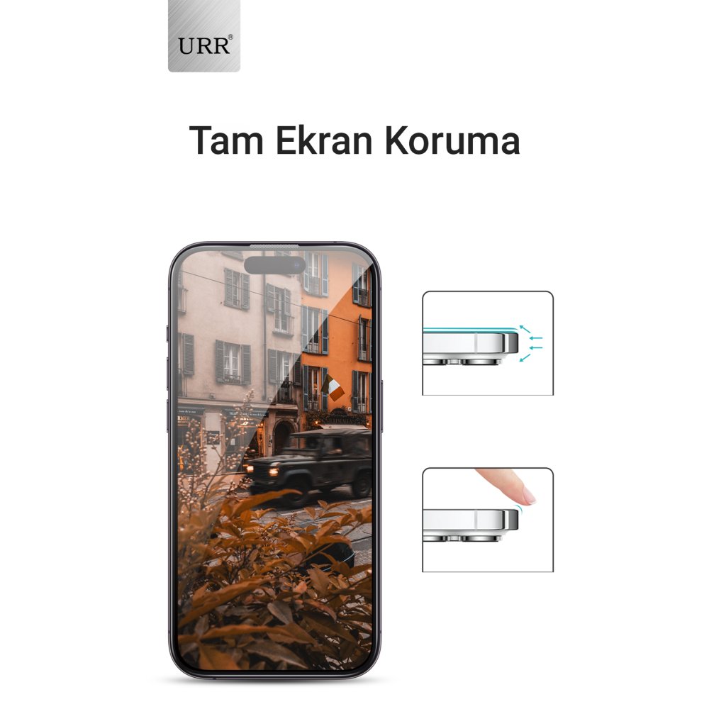 URR iPhone 15 Pro 3D Privacy Resin Edge Cam Ekran Koruyucu - Siyah