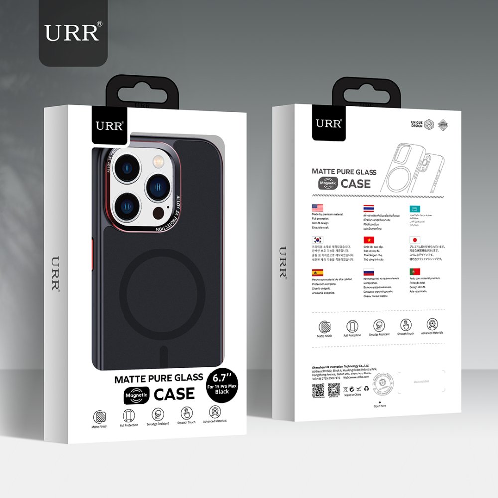 URR iPhone 15 Pro Matte Pure Glass Magsafe Kapak - Siyah