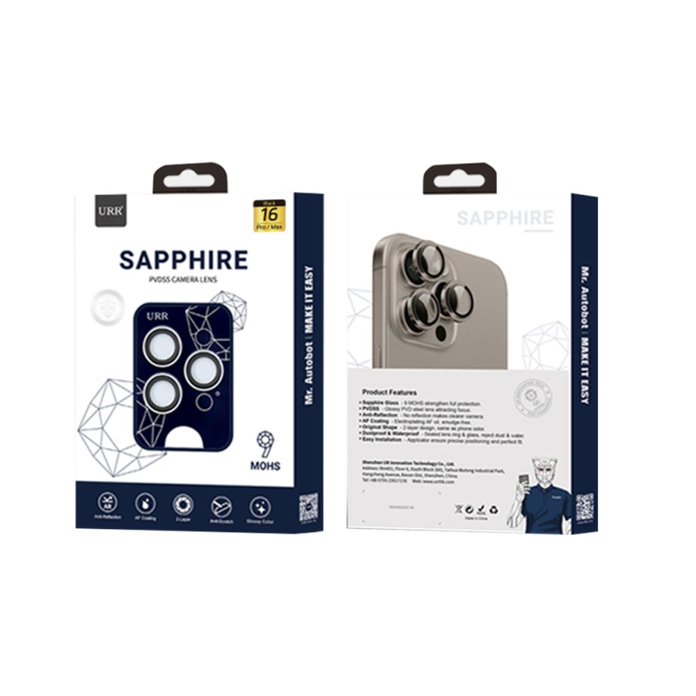 URR iPhone 16 Pro Sapphire PVDSS Kamera Lens Koruyucu - Natural Grey