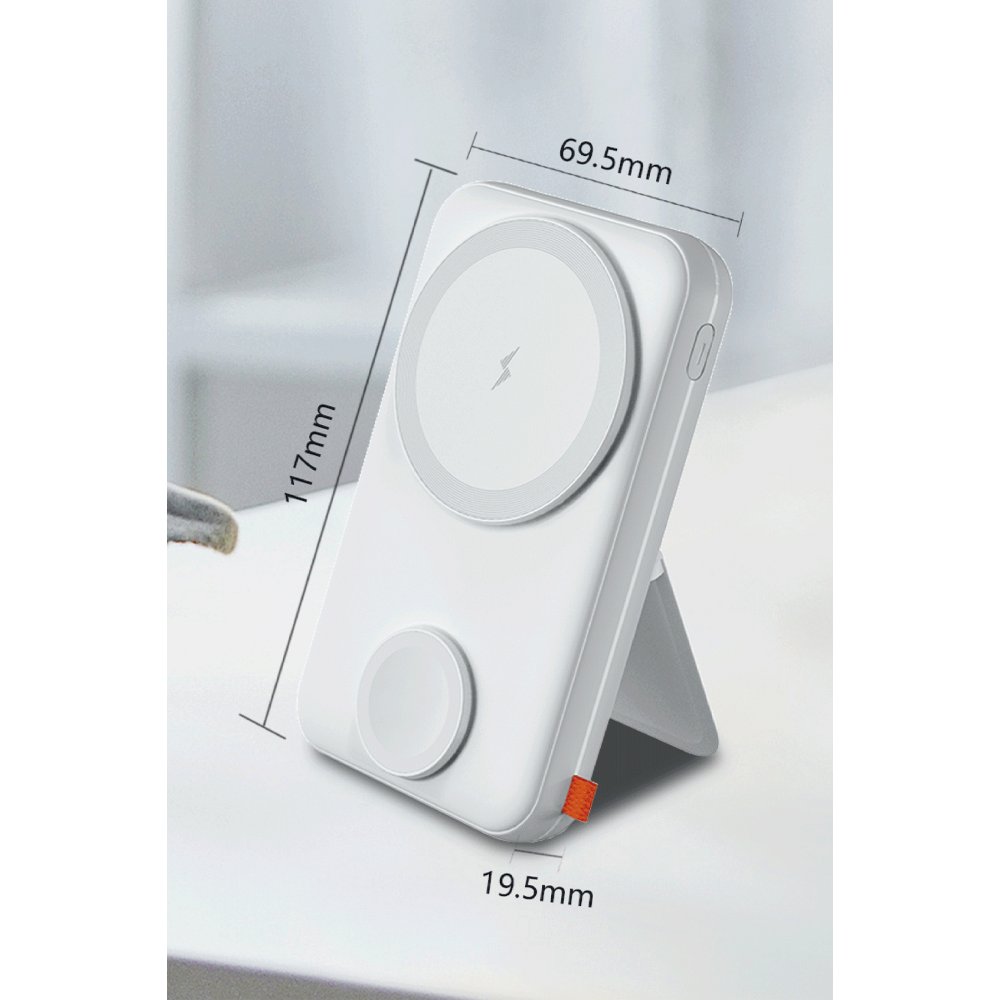 URR Multipurpose 20W 10.000 mAh Dijital Şarj Göstergeli Telefon ve Saat İçin Kablosuz Şarj Magsafe Powerbank - Beyaz
