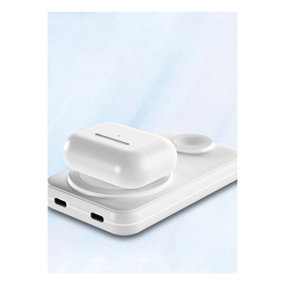 URR Multipurpose 20W 10.000 mAh Dijital Şarj Göstergeli Telefon ve Saat İçin Kablosuz Şarj Magsafe Powerbank - Beyaz