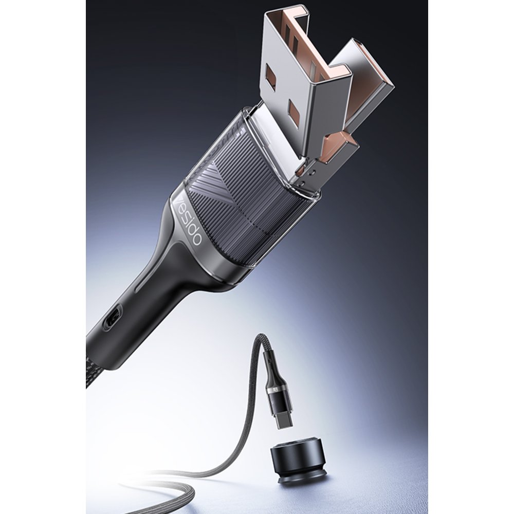 Yesido CA165C 1.2M 2in1 Bir Ucu USB ve Type-C to Type-C PD Hızlı Şarj Kablosu - Siyah