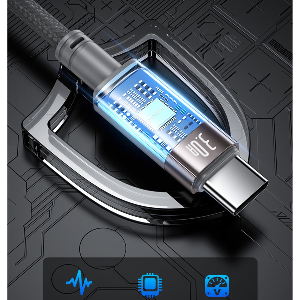 Yesido CA173 1M 60W USB to Type-C Manyetik Katlanma Özellikli PD Hızlı Şarj Kablosu - Gri