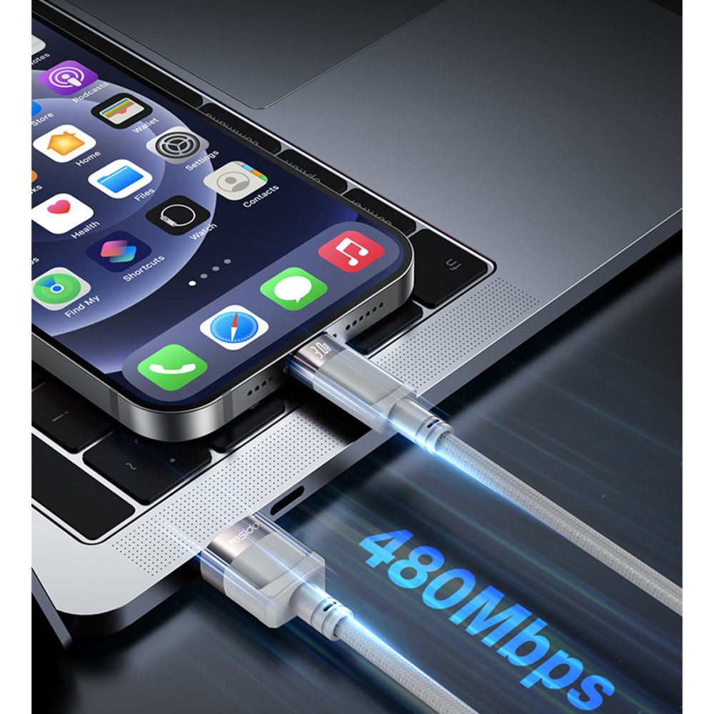 Yesido CA173 1M 60W USB to Type-C Manyetik Katlanma Özellikli PD Hızlı Şarj Kablosu - Gri