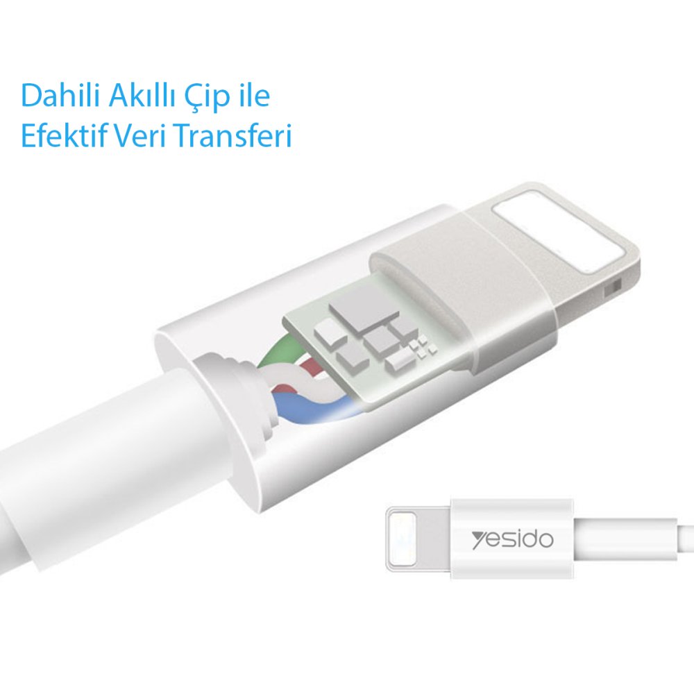 Yesido CA22 1.2M 2.4A Usb to Lightning Hızlı Şarj Kablosu - Beyaz