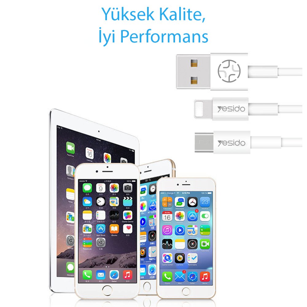 Yesido CA22 1.2M 2.4A Usb to Lightning Hızlı Şarj Kablosu - Beyaz