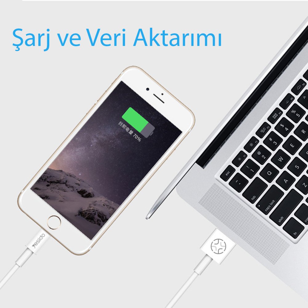 Yesido CA22 1.2M 2.4A Usb to Lightning Hızlı Şarj Kablosu - Beyaz