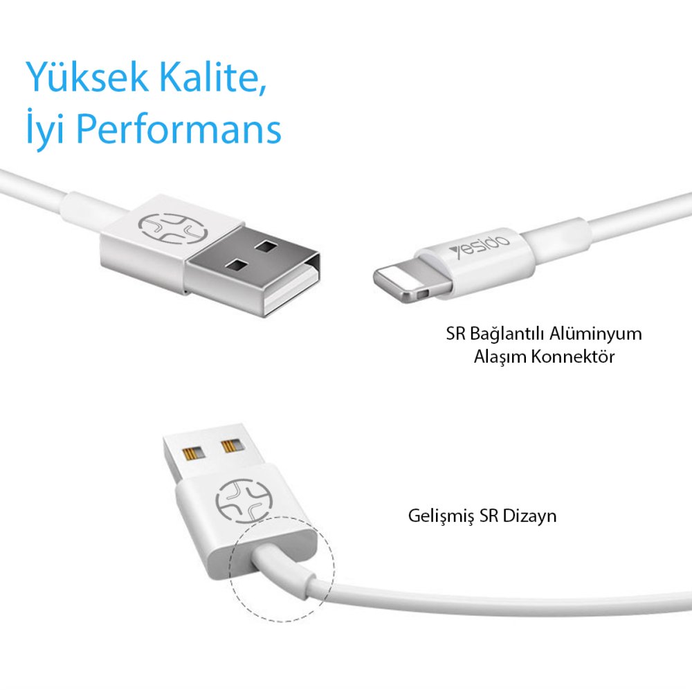 Yesido CA22 1.2M 2.4A Usb to Lightning Hızlı Şarj Kablosu - Beyaz