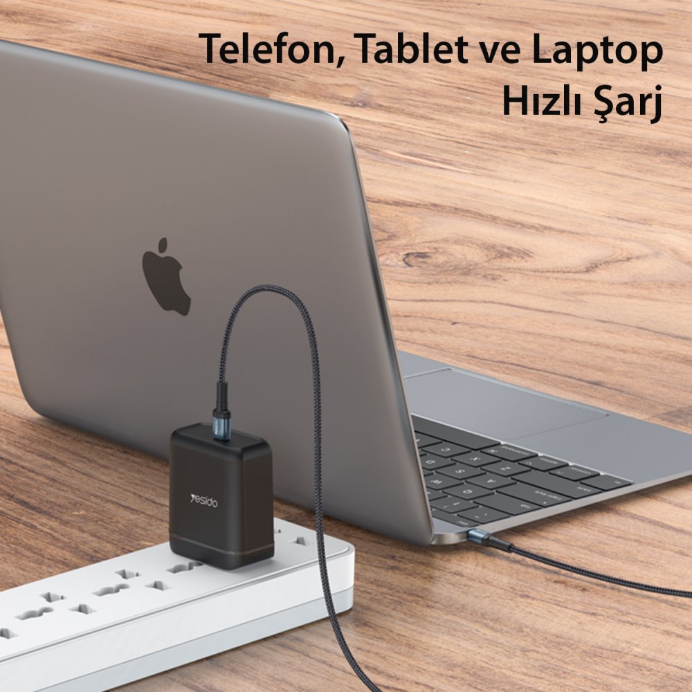 Yesido CA78 1.2M 60W Hasırlı Type-C to Type-C PD Hızlı Şarj Kablosu - Siyah