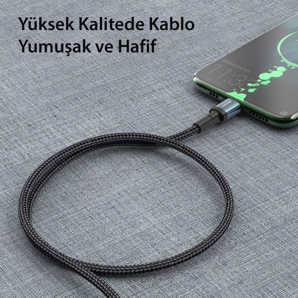 Yesido CA78 1.2M 60W Hasırlı Type-C to Type-C PD Hızlı Şarj Kablosu - Siyah