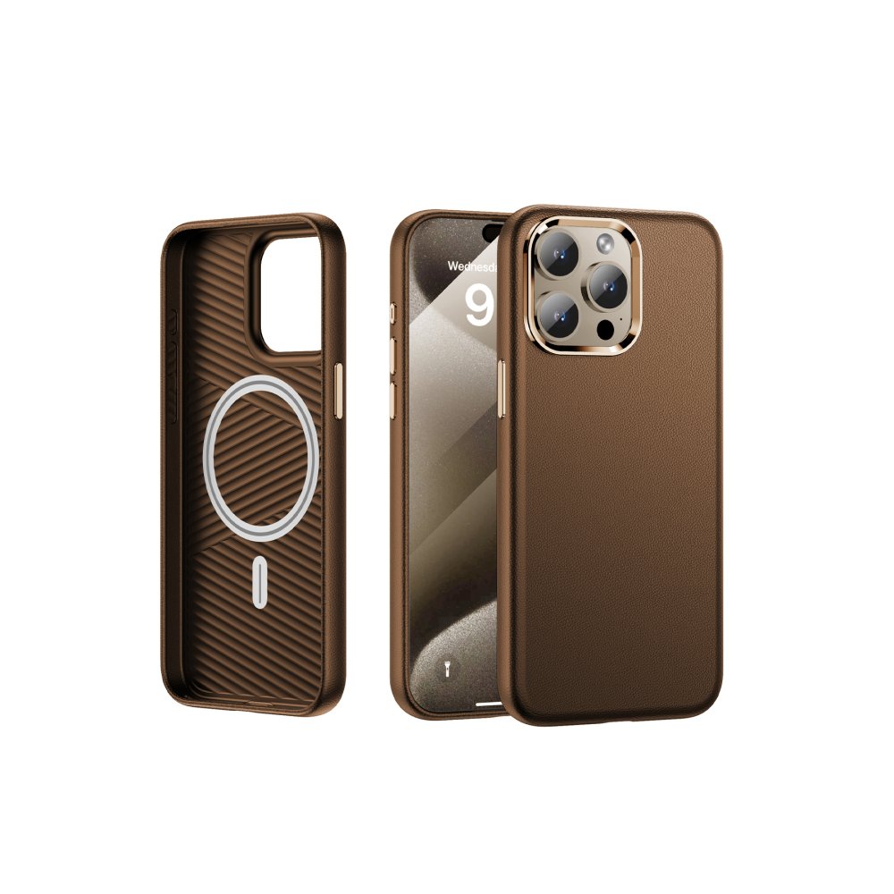 Yesido iPhone 15 Pro PC09 Elegance Deri Magsafe Kapak - Taba