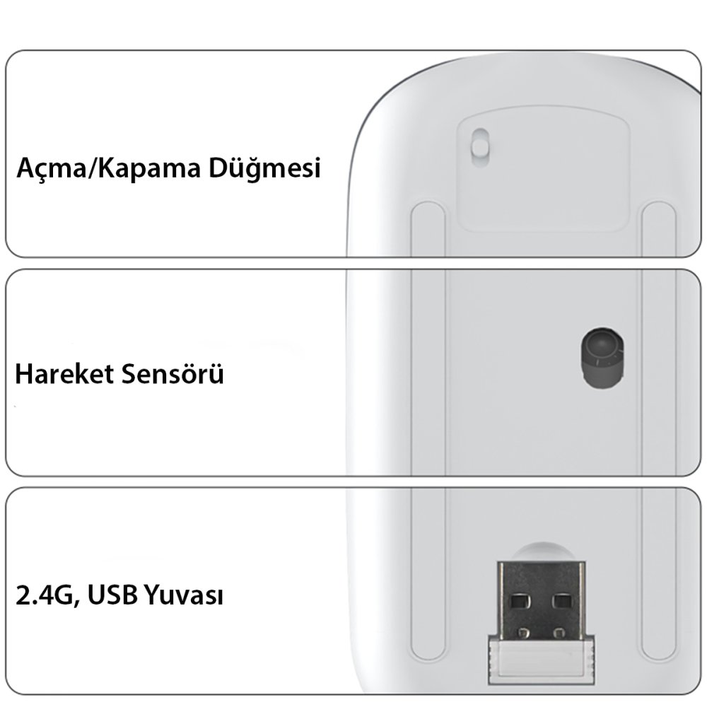 Yesido KB15 2.4G Ergonomik Kablosuz Mouse - Gümüş