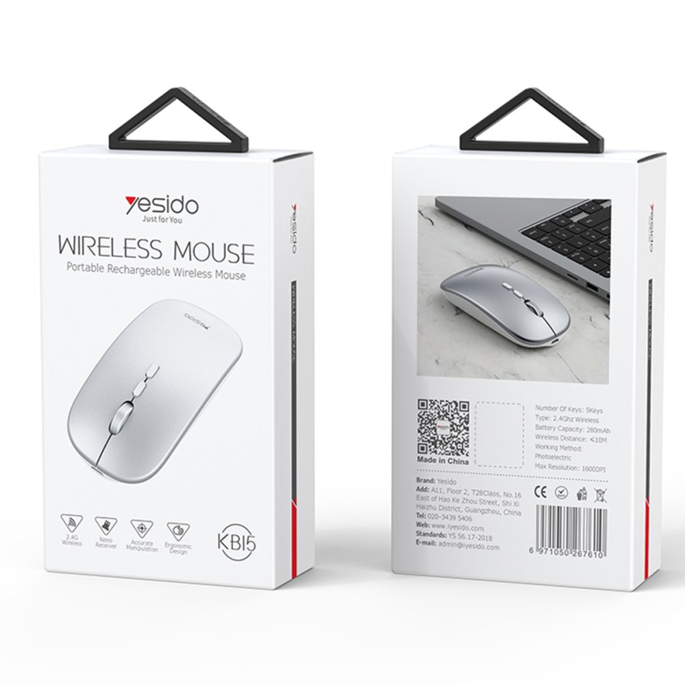 Yesido KB15 2.4G Ergonomik Kablosuz Mouse - Gümüş