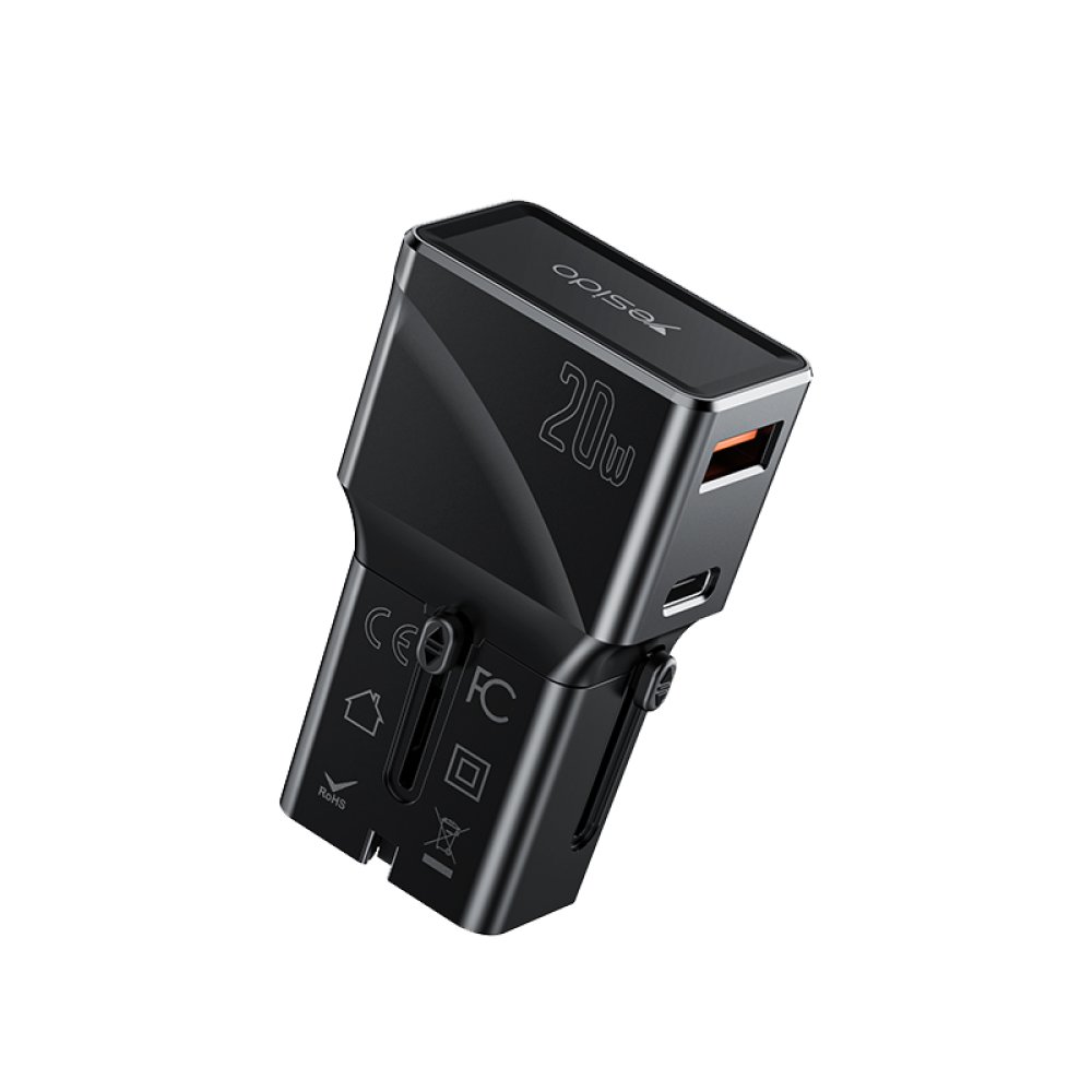 Yesido MC17 20W Type-C ve 20W Usb Çıkışlı PD Şarj Adaptörü - Siyah