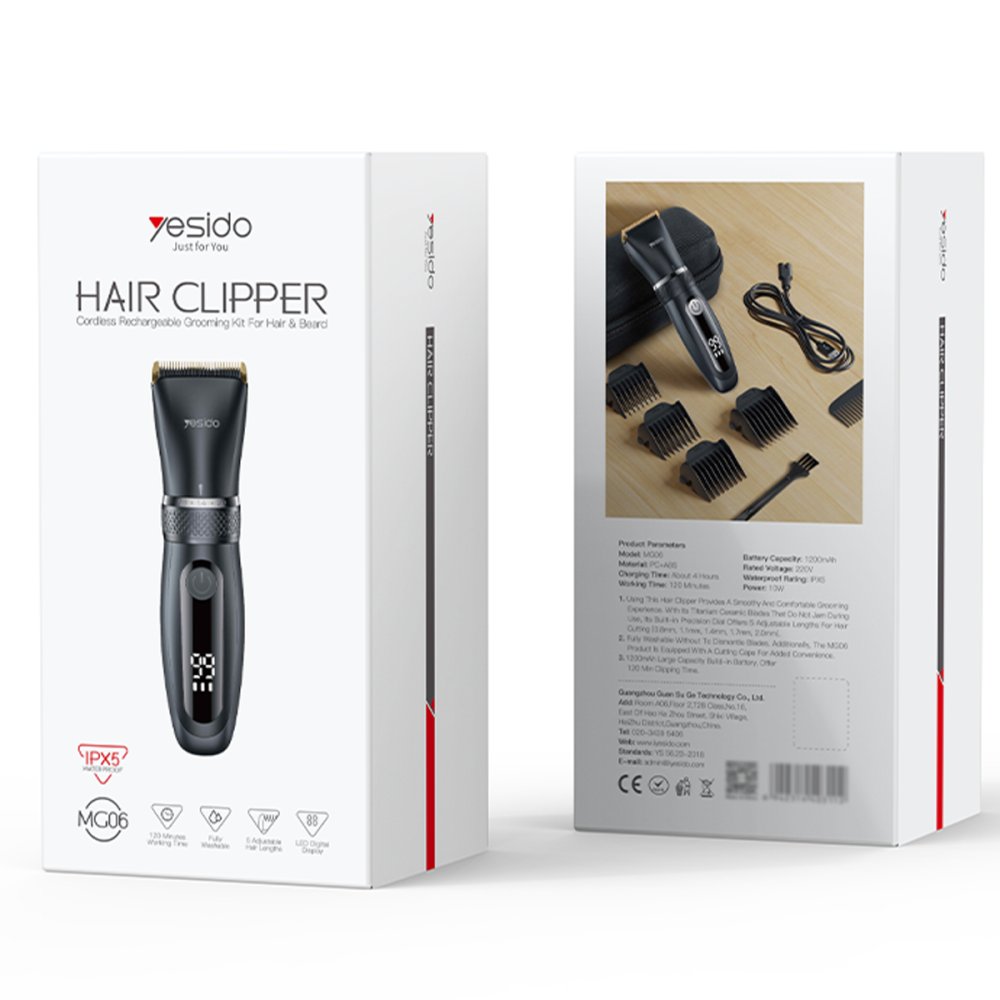 Yesido MG06 IPX5 Su Geçirmez Özellikli Dijital Şarj Göstergeli Tıraş Makinesi - Siyah